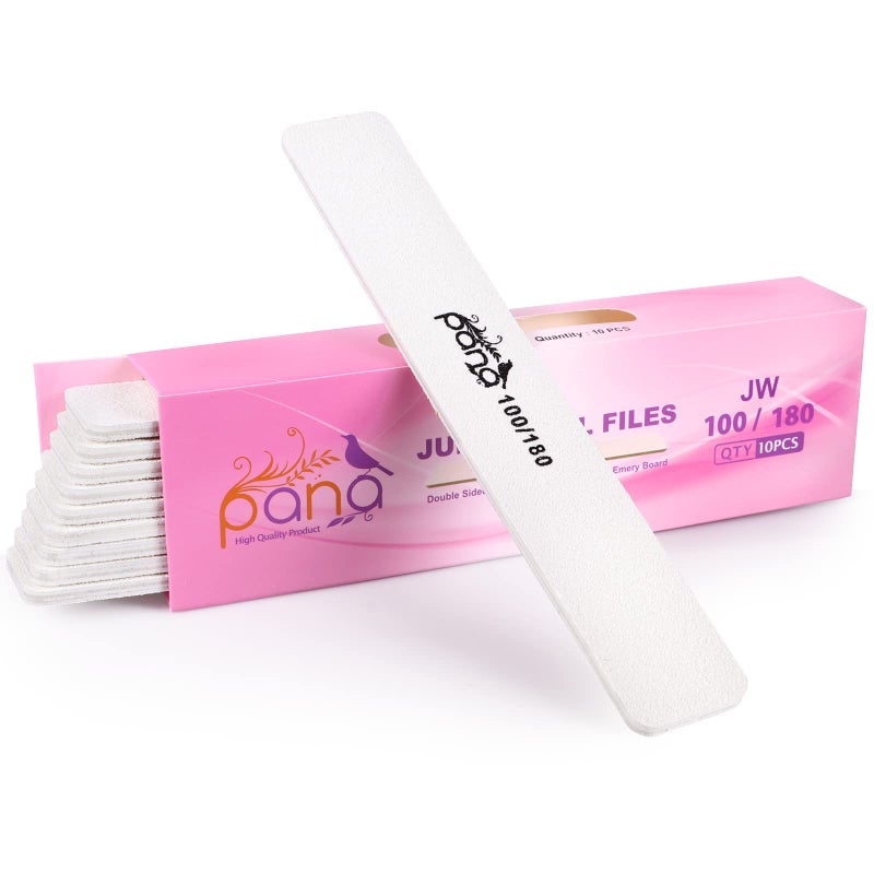 PANA Jumbo DoubleSided Emery Nail File for Manicure Pedicure Natural and Acrylic Nails  White Grit 100180  50 Piece Pack